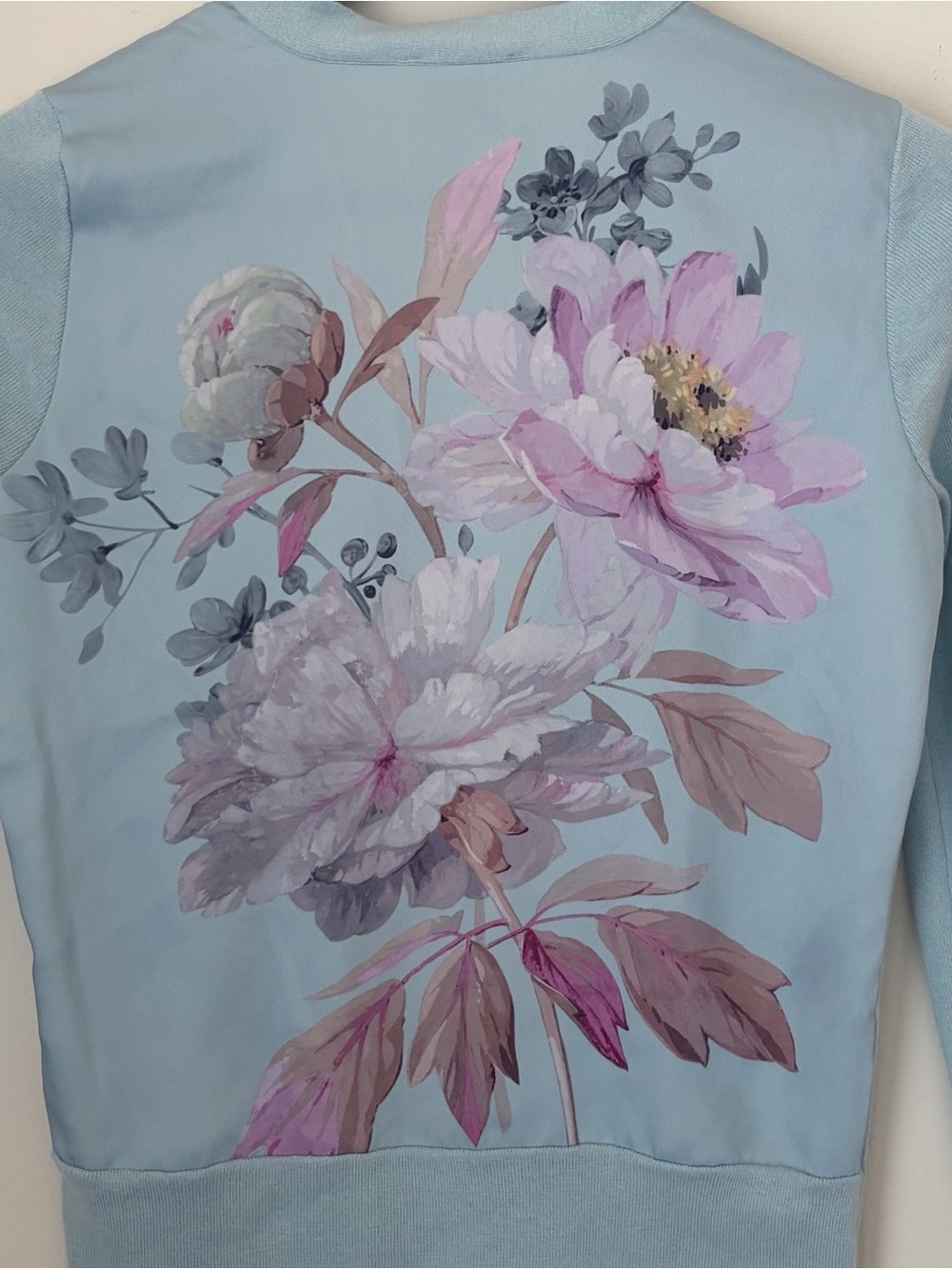 Ted Baker Blue Floral Print Silk Blend Cardigan Sweater Sz 0 XS - Picture 3 of 5